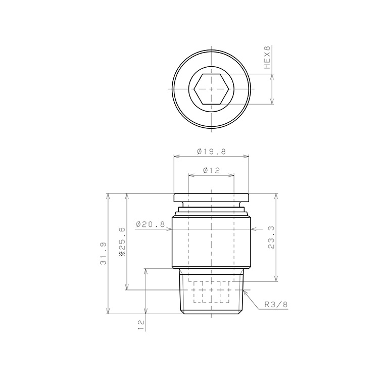 Bản vẽ kỹ thuật Đầu Nối Nhanh Khí Nén Dạng Thẳng Ren Ngoài Pisco SPOC12-03-UC