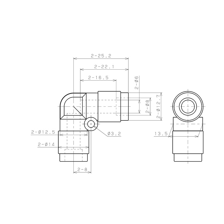 Bản vẽ kỹ thuật Đầu Nối Nhanh Khí Nén Cong 90° Pisco PV6V-0