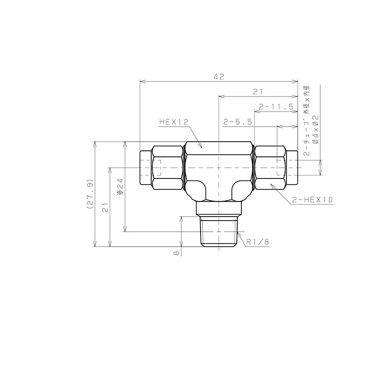 Bản vẽ kỹ thuật Đầu Ngạnh Nối Ống Có Đai Ốc Xiết Dạng Chữ T Ren Ngoài Pisco NSB0420-01