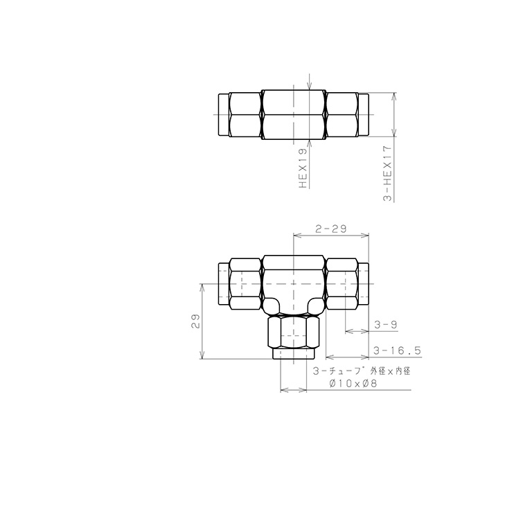Bản vẽ kỹ thuật Đầu Ngạnh Nối Ống Có Đai Ốc Xiết Dạng Chữ T Pisco NSE1080