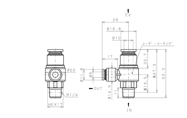 Bản vẽ kỹ thuật Van Xả Nhanh Khí Nén Pisco EQ02-P02C06C10
