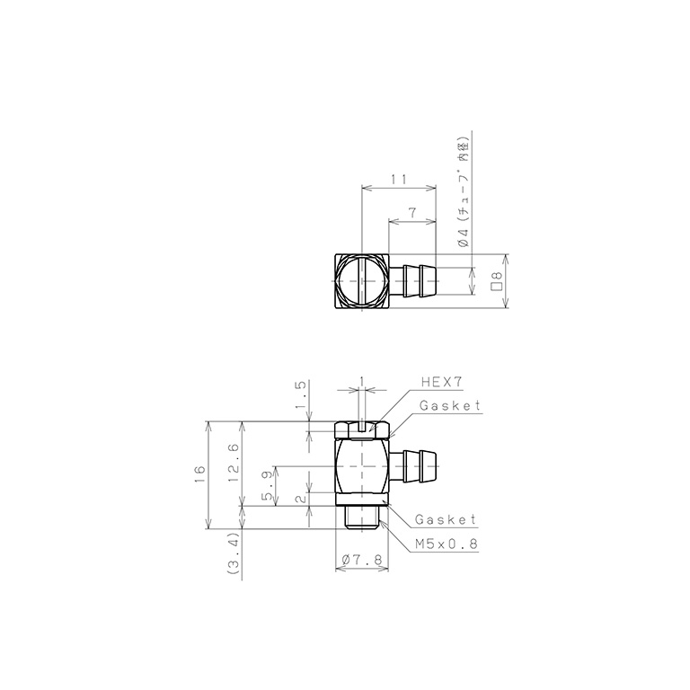 Bản vẽ kỹ thuật Đầu Ngạnh Nối Ống Dạng Cong 90° Đầu Lục Giác Ren Ngoài Pisco LH-0640-M5-C