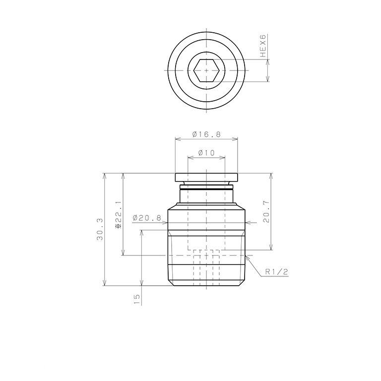Bản vẽ kỹ thuật Đầu Nối Nhanh Khí Nén Dạng Thẳng Ren Ngoài Pisco POC10-04-C
