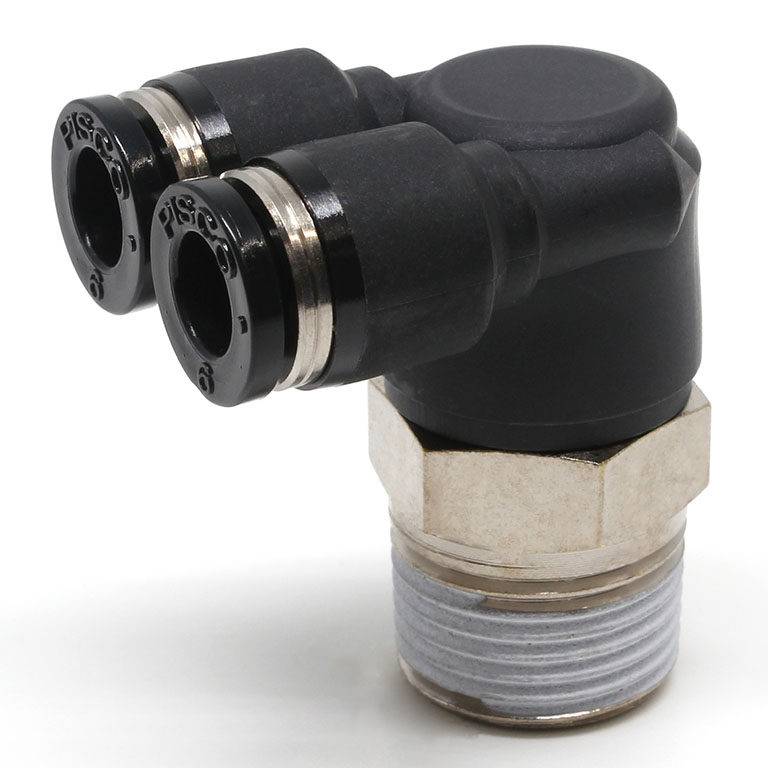 Đầu Nối Nhanh Khí Nén Hai Nhánh Cong 90° Ren Ngoài Pisco PAX3/16-N3U
