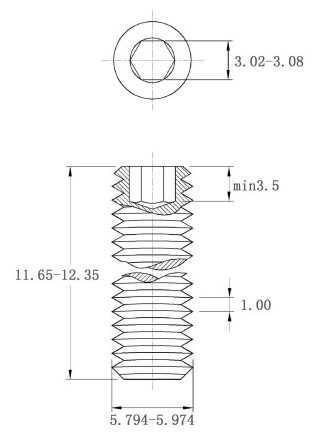 Bản vẽ kỹ thuật Vít Trí Đuôi Bằng Thép Mạ Kẽm 10.9 DIN913 M6x12
