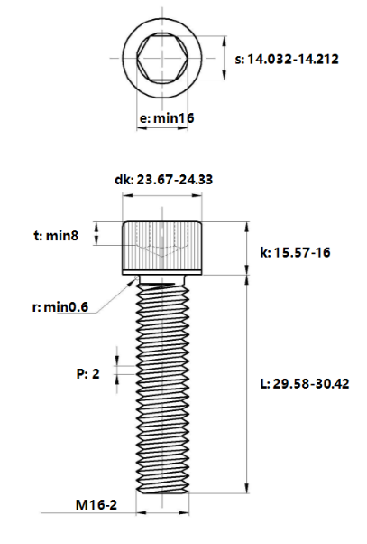 Bản vẽ kỹ thuật Lục Giác Chìm Đầu Trụ Inox 304 DIN912 M16x30
