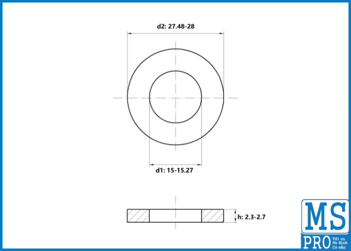 Bản vẽ kỹ thuật Lông Đền Phẳng Thép Đen DIN125 M14