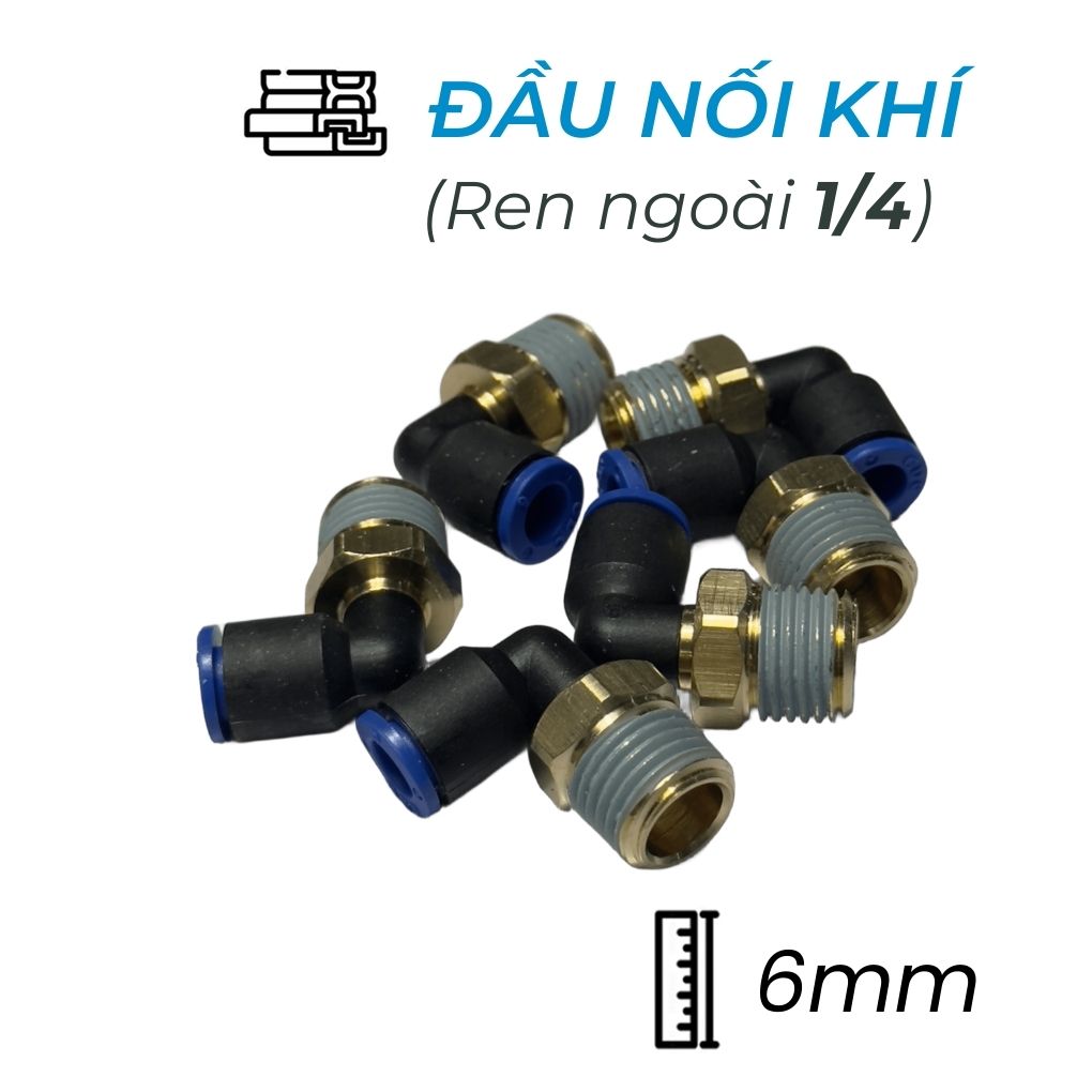 Đầu Nối Nhanh Khí Nén Cong Ø6mm - Ren Ngoài 1/4" CDC MPL 0602 (Màu Đen)