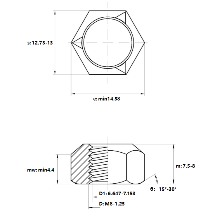 Bản vẽ kỹ thuật Tán Khóa Thép Mạ Kẽm Trắng Cr3+ DIN980V M8