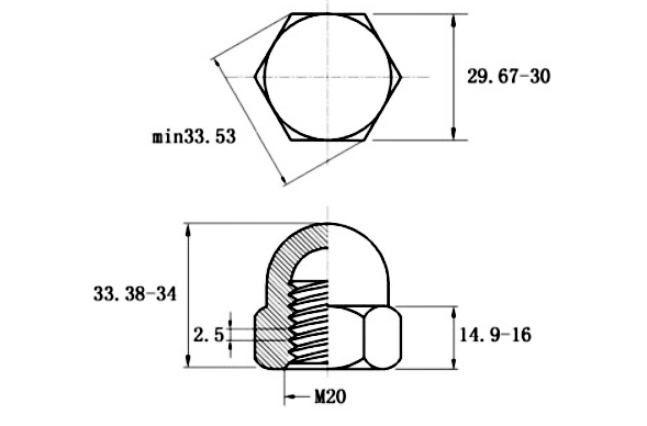 Bản vẽ kỹ thuật Tán Bầu Inox 304 DIN1587 M20