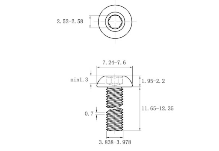 Bản vẽ kỹ thuật Lục Giác Chìm Mo Thép Đen 10.9 ISO7380 M4x12 (50Cái/Bịch)