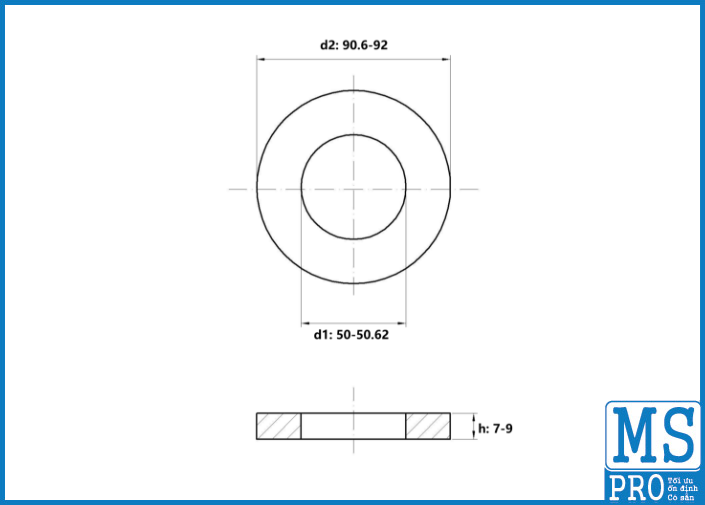 Bản vẽ kỹ thuật Lông Đền Phẳng Inox 304 DIN125 M48