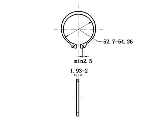 Bản vẽ kỹ thuật Phe Gài Trục Inox 420 DIN471 D58x2.0