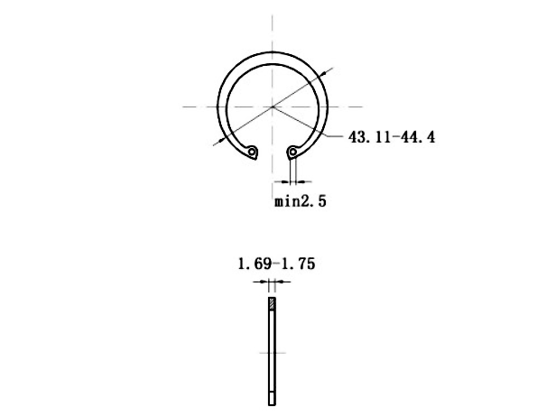 Bản vẽ kỹ thuật Phe Gài Lỗ Thép 65Mn DIN472 D40x1.75