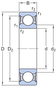 Bản vẽ kỹ thuật Vòng Bi Cầu Rãnh Sâu SKF 61801-2RS1 (12x21x5) Phốt Cao Su NBR Tiếp Xúc (Hai Bên)