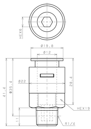 Bản vẽ kỹ thuật Đầu Nối Nhanh Khí Nén Dạng Thẳng Thân Lục Giác Ren Ngoài Pisco APC12-02-E-TP