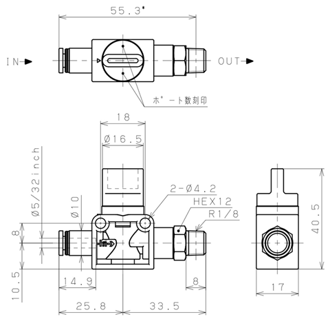 Bản vẽ kỹ thuật Van Tay Khí Nén Pisco HV5/32-01