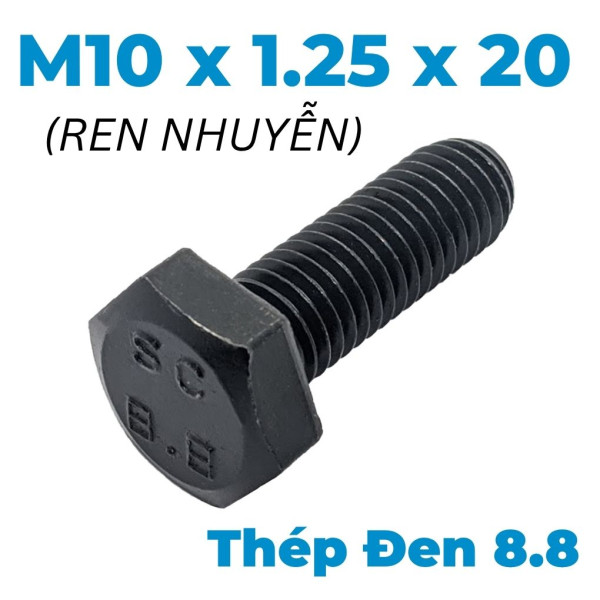 Bulong Thép Đen 8.8 DIN961 M10x1.25x20 Ren Nhuyễn