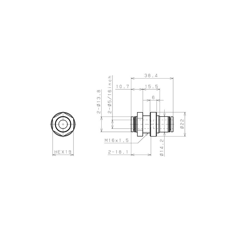 Bản vẽ kỹ thuật Đầu Nối Nhanh Khí Nén Dạng Thẳng Ren Ngoài Lắp Kẹp Vách Pisco PMP5/16