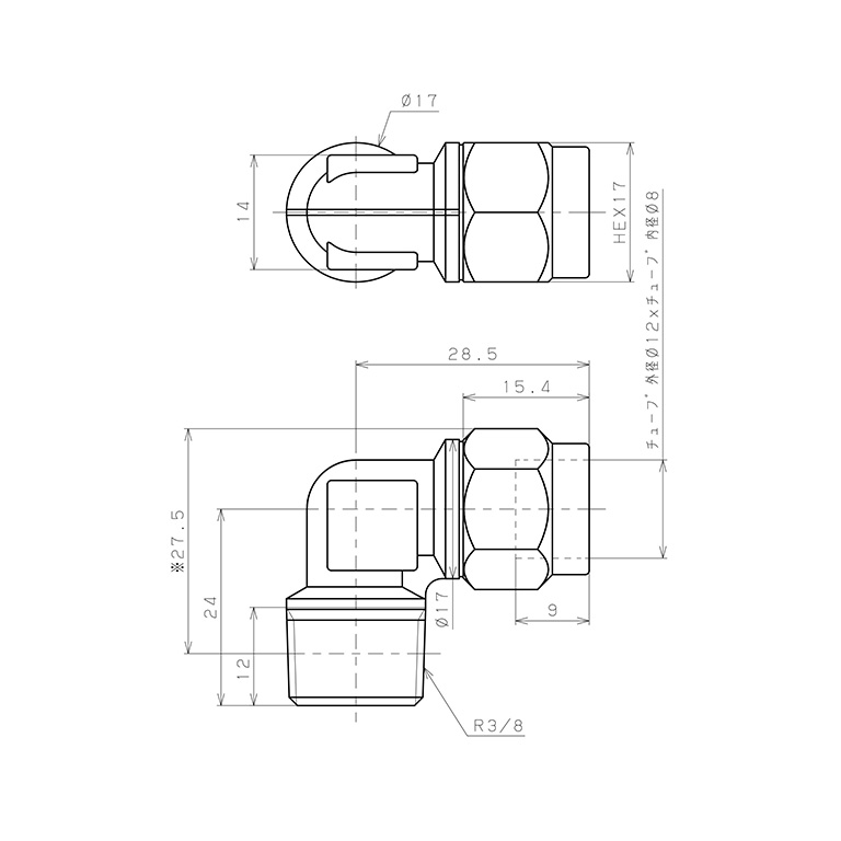Bản vẽ kỹ thuật Đầu Ngạnh Nối Ống Có Đai Ốc Xiết Dạng Cong 90° Ren Ngoài Pisco NKL1280-03