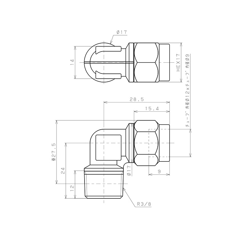 Bản vẽ kỹ thuật Đầu Ngạnh Nối Ống Có Đai Ốc Xiết Dạng Cong 90° Ren Ngoài Pisco NKL1290-03
