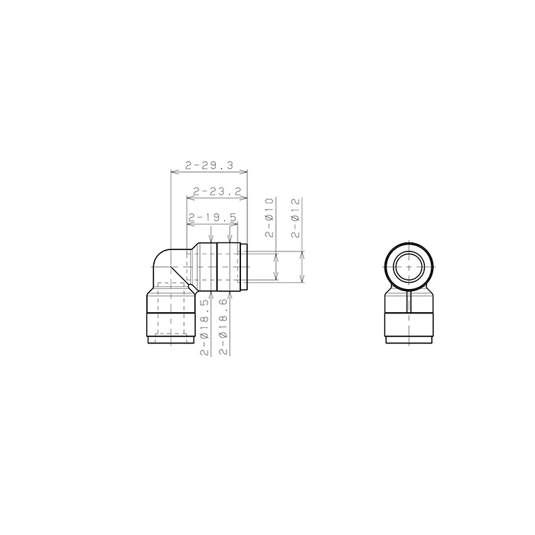 Bản vẽ kỹ thuật Đầu Nối Nhanh Khí Nén Cong 90° Pisco KV10-F