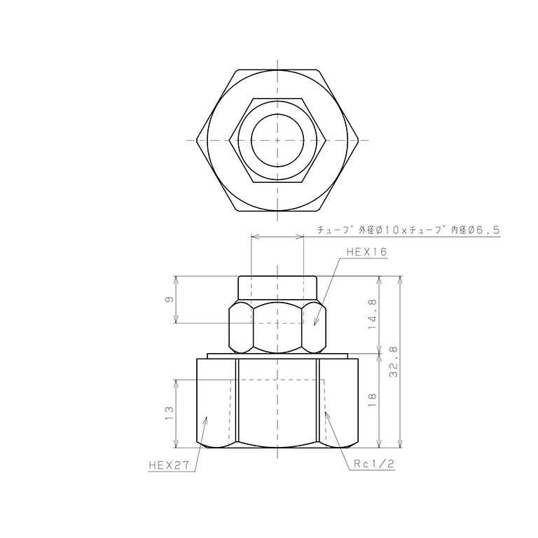 Bản vẽ kỹ thuật Đầu Ngạnh Nối Ống Có Đai Ốc Xiết Dạng Thẳng Thân Lục Giác Ren Trong Pisco NKCF1065-04