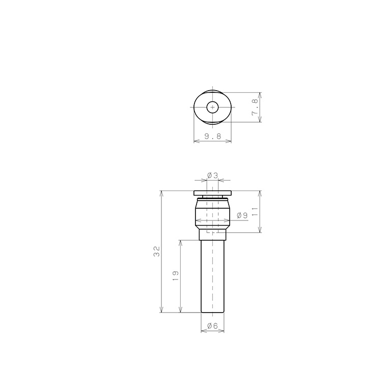 Bản vẽ kỹ thuật Đầu Nối Nhanh Khí Nén Giữa Ống Khí Và Fitting Dạng Nối Giảm Pisco PGJ6-3M-C