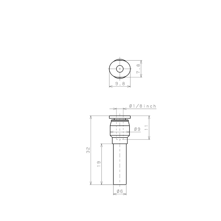 Bản vẽ kỹ thuật Đầu Nối Nhanh Khí Nén Giữa Ống Khí Và Fitting Dạng Nối Giảm Pisco PGJ6-1/8M