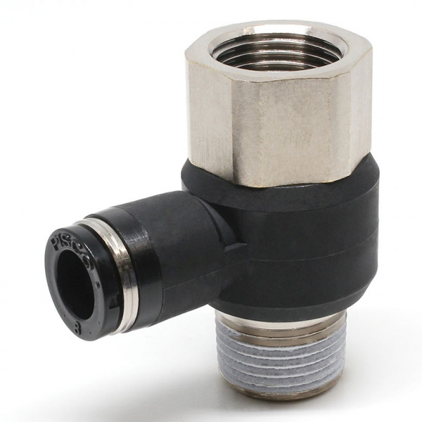Đầu Nối Nhanh Khí Nén Cong 90° Đầu Lục Giác Trụ Ren Đực Cái Pisco PHF8-03W