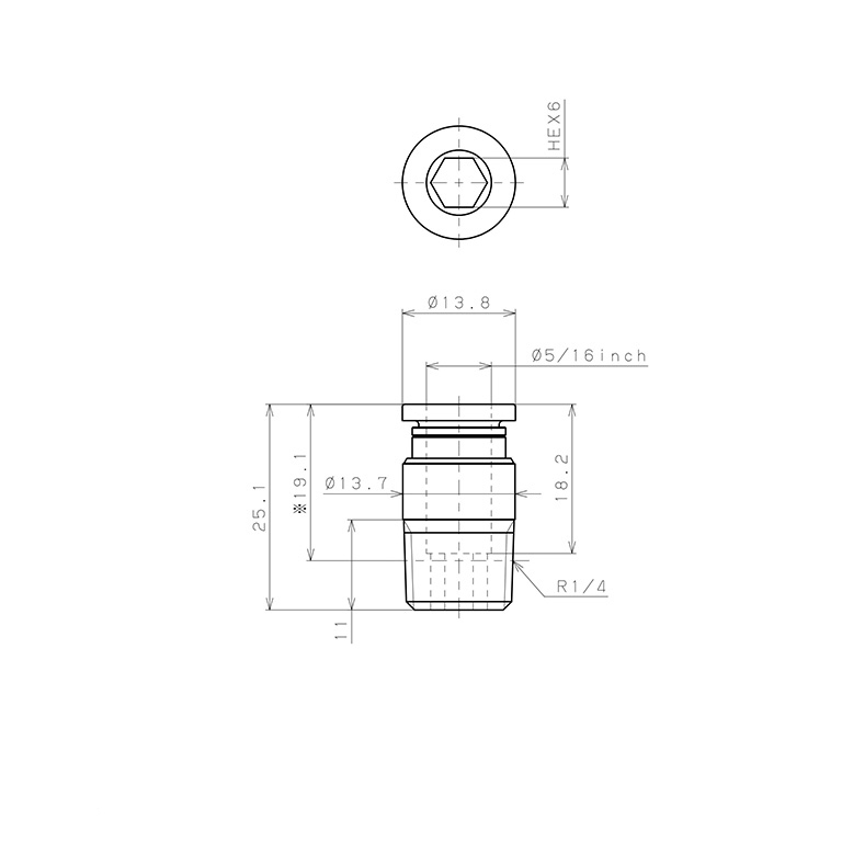Bản vẽ kỹ thuật Đầu Nối Nhanh Khí Nén Dạng Thẳng Ren Ngoài Pisco POC5/16-02-C
