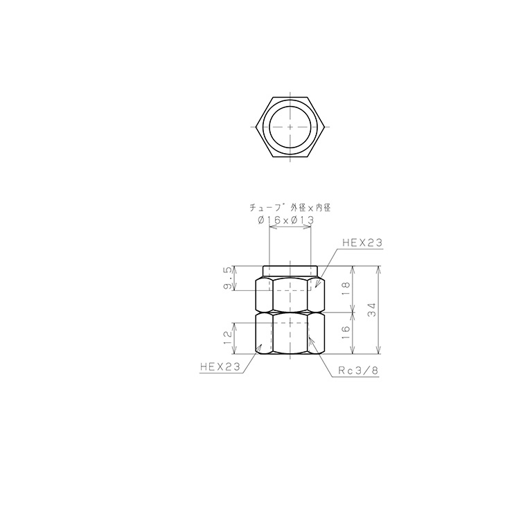 Bản vẽ kỹ thuật Đầu Ngạnh Nối Ống Có Đai Ốc Xiết Dạng Thẳng Thân Lục Giác Ren Trong Pisco NSCF1613-03