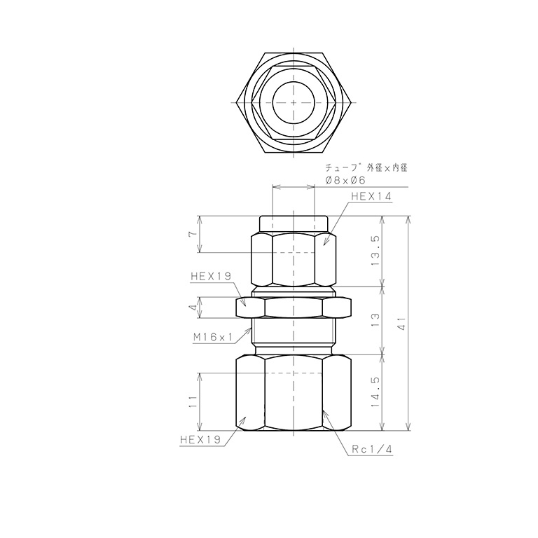Bản vẽ kỹ thuật Đầu Ngạnh Nối Ống Có Đai Ốc Xiết Dạng Lắp Vách Ren Trong Pisco NSMF0860-02