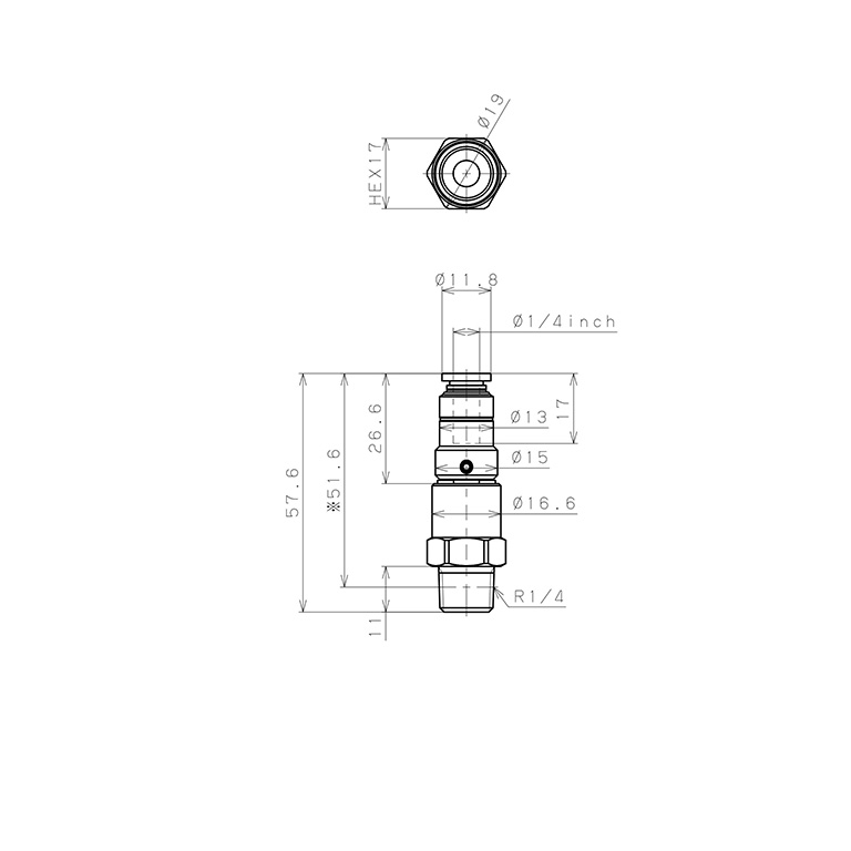 Bản vẽ kỹ thuật Đầu Nối Nhanh Khí Nén Dạng Thẳng Ren Ngoài Có Khớp Xoay Tốc Độ Cao Pisco RHC1/4-02