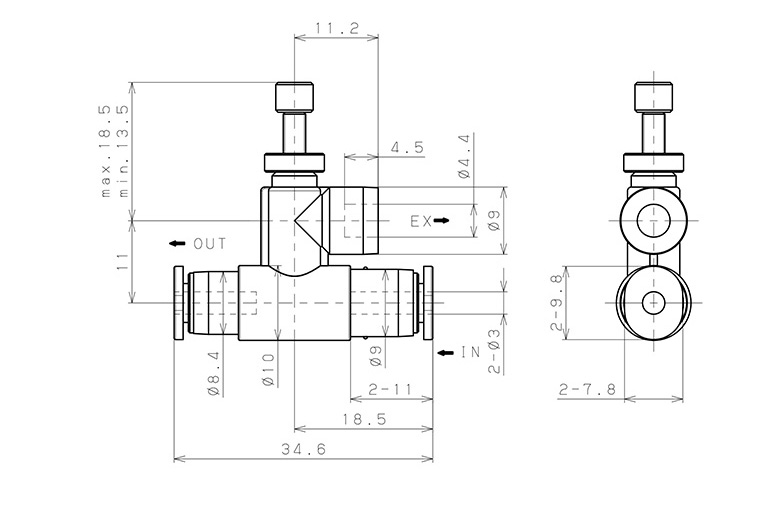 Bản vẽ kỹ thuật Van Xả Nhanh Khí Nén Pisco EQE-3
