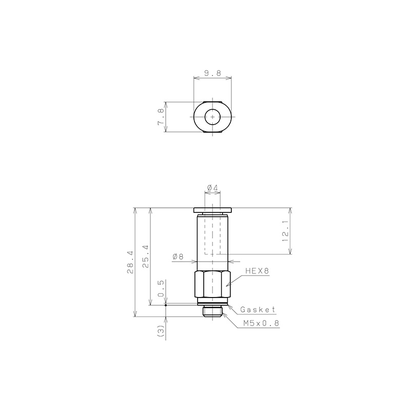 Bản vẽ kỹ thuật Đầu Nối Nhanh Khí Nén Dạng Thẳng Ren Ngoài Có Van Tự Ngắt Pisco PSC4-M5M