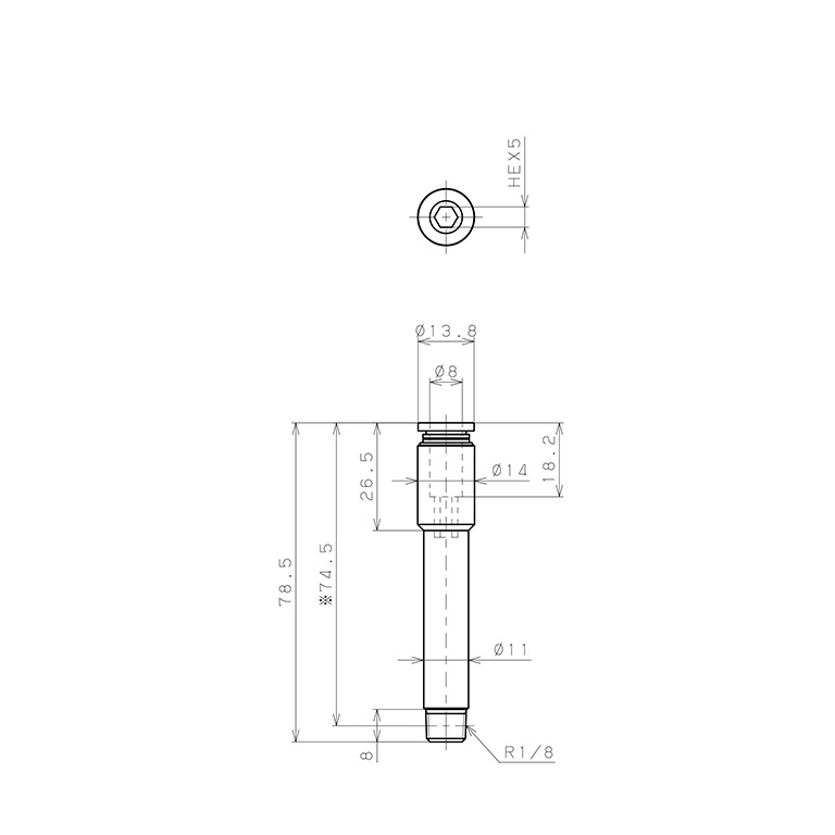 Bản vẽ kỹ thuật Đầu Nối Nhanh Khí Nén Dạng Thẳng Ren Ngoài Pisco POC8-01-L70