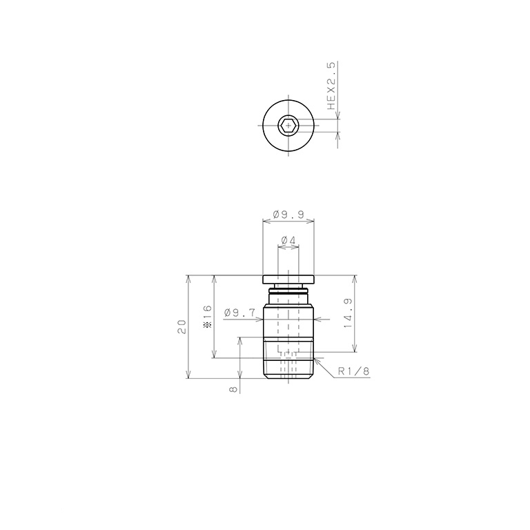 Bản vẽ kỹ thuật Đầu Nối Nhanh Khí Nén Dạng Thẳng Ren Ngoài Pisco POC4-01W