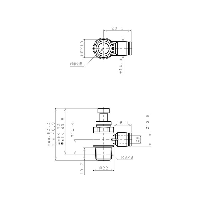 Bản vẽ kỹ thuật Van Tiết Lưu Khí Nén Inox 303 Pisco SJSC8-03B