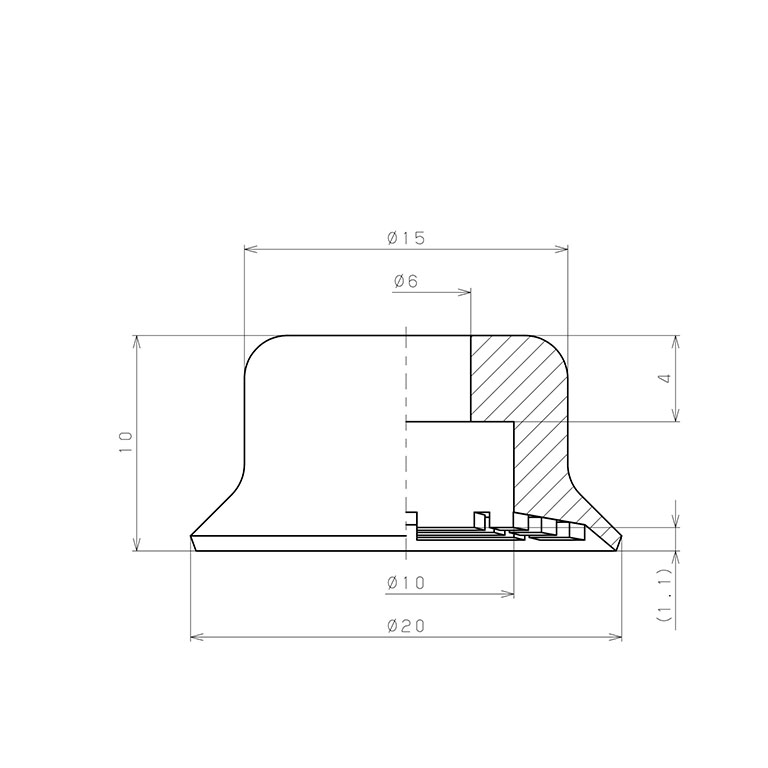 Bản vẽ kỹ thuật Đầu Hút Chân Không, Cao Su Nitrile Chịu Dầu,  O.D 20 mm, Pisco VP20KNH