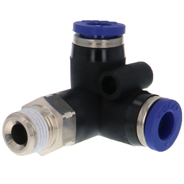 Đầu Nối Nhanh Khí Nén Hai Nhánh Chạc Ba Cong 90° Ren Ngoài Pisco PVX12-04SUS