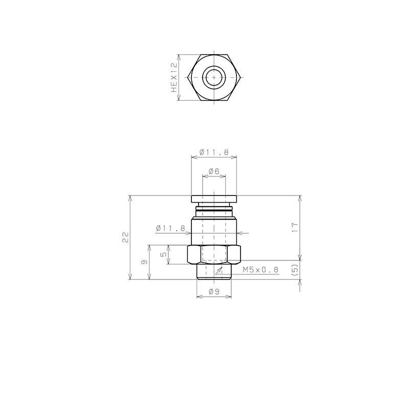 Bản vẽ kỹ thuật Đầu Nối Nhanh Khí Nén Dạng Thẳng Ren Trong Pisco PCF6-M5W