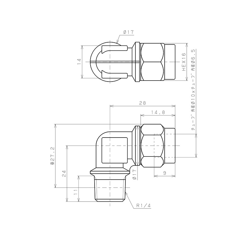Bản vẽ kỹ thuật Đầu Ngạnh Nối Ống Có Đai Ốc Xiết Dạng Cong 90° Ren Ngoài Pisco NKL1065-02