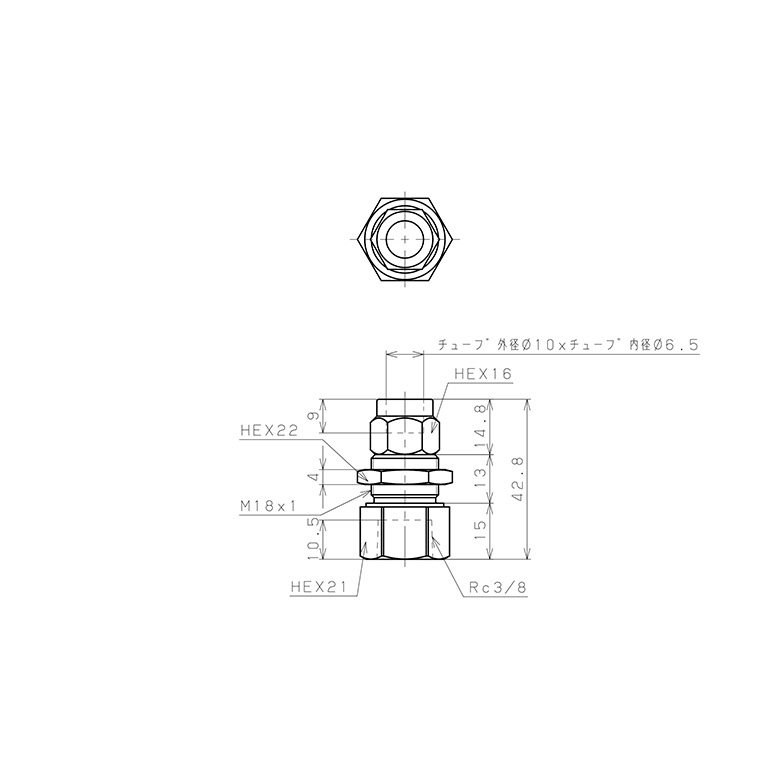 Bản vẽ kỹ thuật Đầu Ngạnh Nối Ống Có Đai Ốc Xiết Dạng Lắp Vách Ren Trong Pisco NKMF1065-03