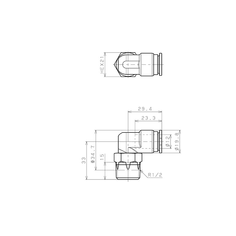 Bản vẽ kỹ thuật Đầu Nối Nhanh Khí Nén Dạng Cong 90° Ren Ngoài Pisco SSPL12-04-X-C