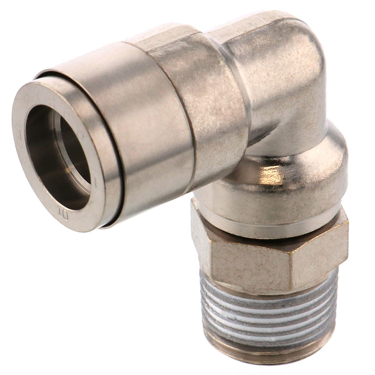 Đầu Nối Nhanh Khí Nén Cong 90° Phi 10mm Ren Ngoài R3/8 Pisco KL10-03