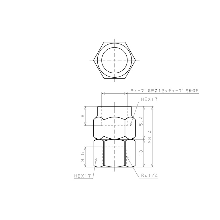 Bản vẽ kỹ thuật Đầu Ngạnh Nối Ống Có Đai Ốc Xiết Dạng Thẳng Thân Lục Giác Ren Trong Pisco NKCF1290-02