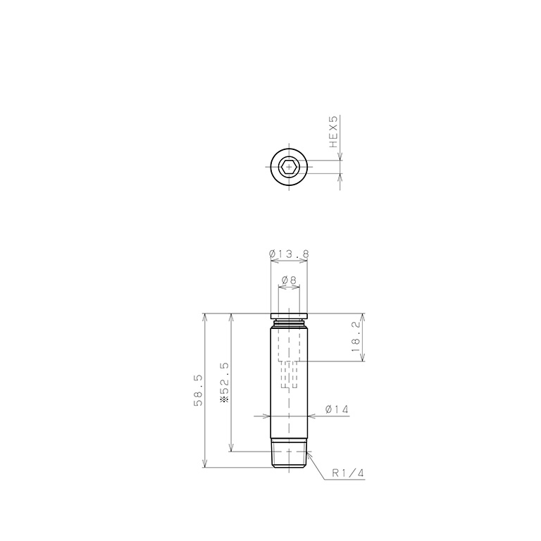 Bản vẽ kỹ thuật Đầu Nối Nhanh Khí Nén Dạng Thẳng Ren Ngoài Pisco POC8-02-L50