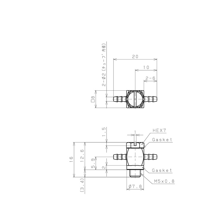 Bản vẽ kỹ thuật Đầu Ngạnh Nối Ống Dạng Chữ T Đầu Lục Giác Ren Ngoài Pisco LB-0320-M5-C