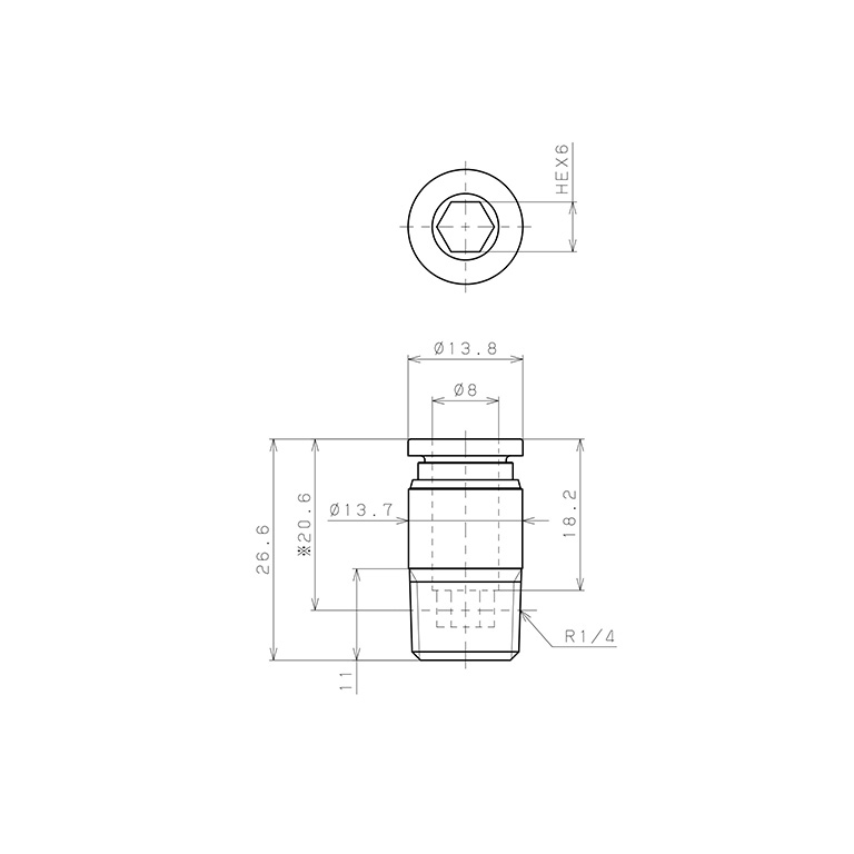 Bản vẽ kỹ thuật Đầu Nối Nhanh Khí Nén Dạng Thẳng Ren Ngoài Pisco SPOC8-02